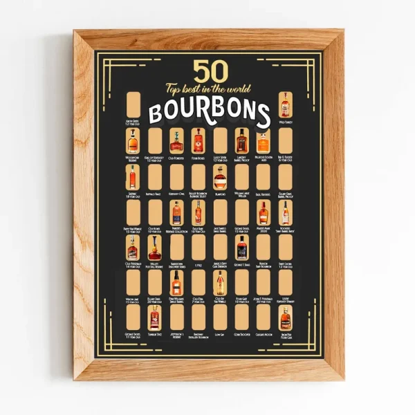 The Bourbon Bucket List 50 Best Bourbons Scratch Off Poster - Gift for Whiskey Lover, Bar, Game Room or Man Cave - 13,3*1,9*1,9