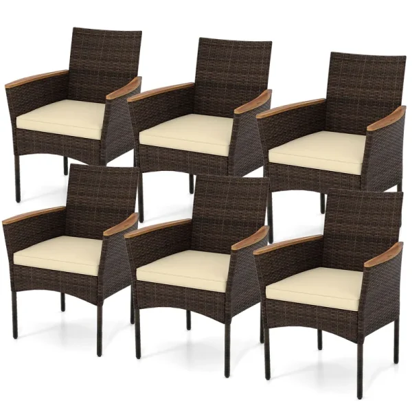 Tangkula Outdoor Patio Wicker Chairs Set of 6 for Poolside