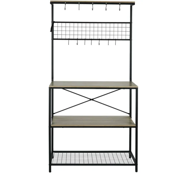 VEVOR Kitchen Bakers Rack 4-Tier Industrial Microwave Stand with Hutch & 10 S-Shaped Hooks DDJH157X33671FRSCV0
