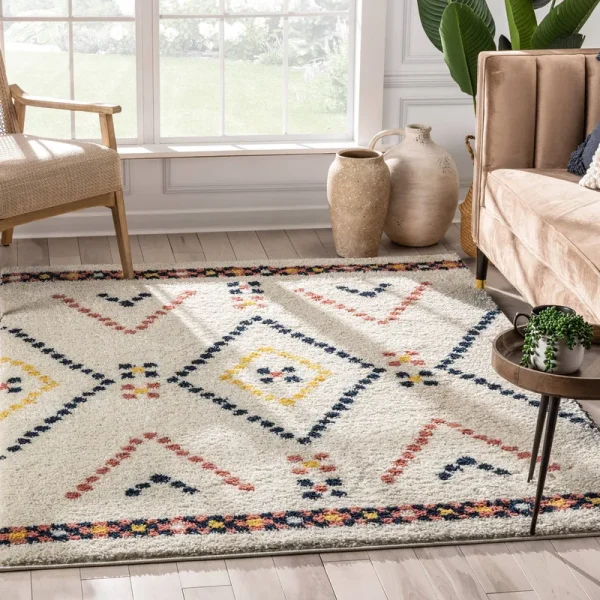 Well Woven Gigi Puma Moroccan Tribal Shag Area Rug - Ivory - 5'3" x 7'3"