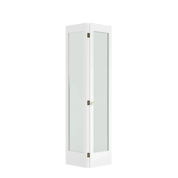 EightDoors 24 in. x 80 in. x 1-3/8 in. Frosted Glass 1-Lite Shaker Primed Solid Core Wood White Bi-Fold Door with Hardware Included