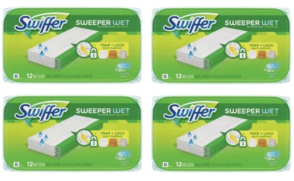 Swiffer Sweeper Wet Mopping Pad Refills for Floor Mop Open Window Fresh Scent 12 Count - 4 Pack