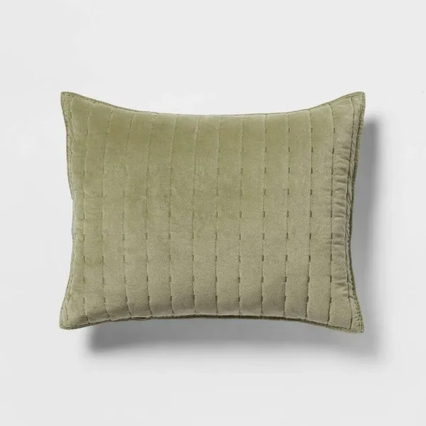 Standard Channel Stitch Velvet Quilt Sham Green - Threshold