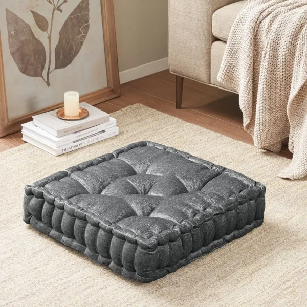 20"x20" Diah Poly Chenille Square Floor Pillow Cushion Charcoal