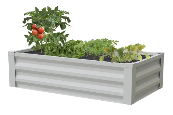 Greenes Fence Powder-Coated Metal Raised Garden Bed Planter 24 inch W x 48 inch L x 10 inch H, White
