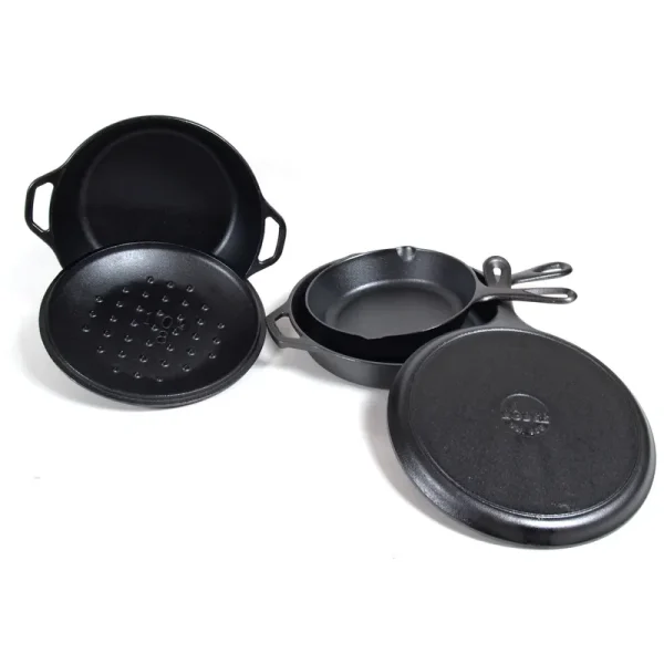 Lodge 5-Piece Pre-Seasoned Cast-Iron Cookware Set, Black