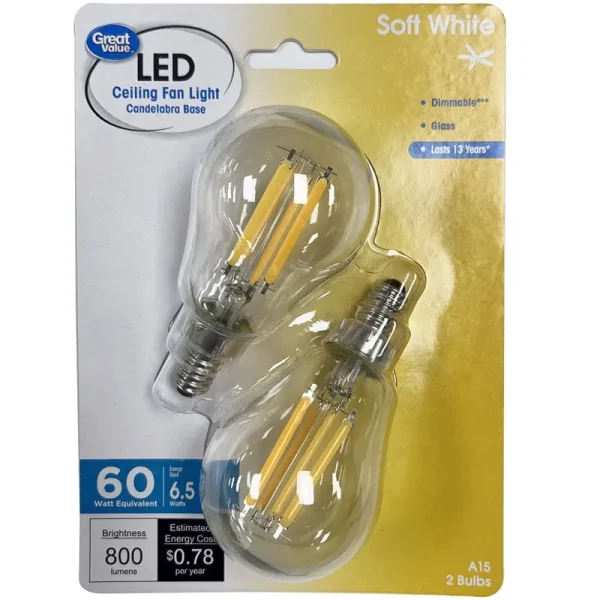 Great Value Multi-Use LED Light Bulbs, 60W, Soft White, 2 Count