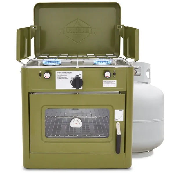 Hike Crew Portable Camping Oven with Dual Burner Propane Stove - Green