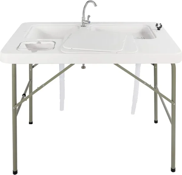 Folding Fish Cleaning Table. Outdoor Camping Sink Station with Sink & Faucet Drainage Hoses. Portable Camping Sink Table for Beach Fishing Patio Picnic