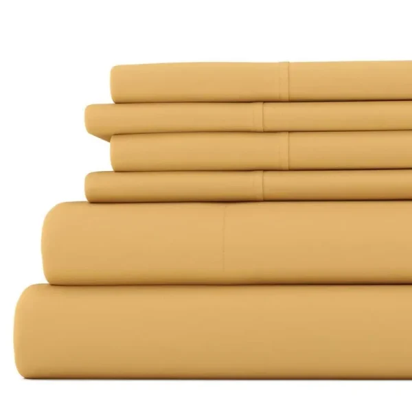 Home Collection IEH-6PC-King-Gold 6 Piece Bed Sheet Set, Gold - King Size