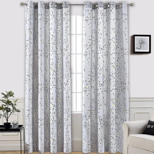 DriftAway Harper Ink Botanical Room-Darkening Curtain Panel Pair - 50" Width x 108" Length - Grey