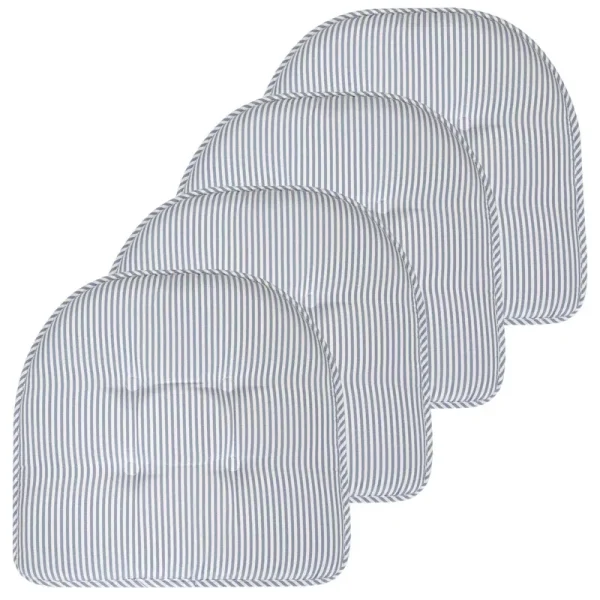 Sweet Home Collection Pinstripe U Shaped Memory Foam Chair Pad 12 Pack, Grey