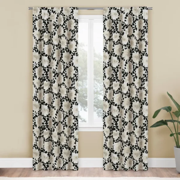 Mainstays Farmhouse Beige Floral Light Filtering Rod Pocket Panel Pair, 76" x 84"