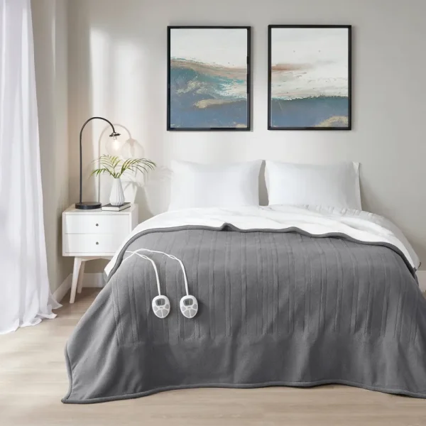 Serta - Fleece to Sherpa Heated Blanket - Full - Dark Grey