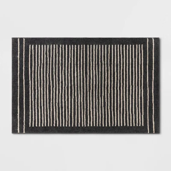 2'6"x4' Washable Washable Knitted Stripe Accent Rug Gray - Threshold