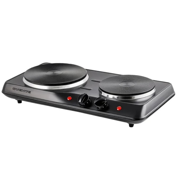 Ovente Electric Double Cast Iron Burner with Temperature Knob - Black