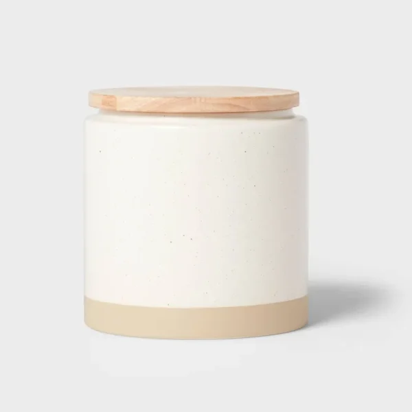 Threshold Camwood Collection Medium Stoneware Canister with Wood Lid Cream - 1 Each