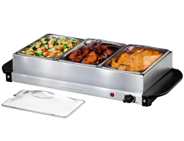Ovente Electric Food Buffet Server & Warmer 3 Portable Stainless Steel Chafing Trays with Temperature Control Silver FW173S