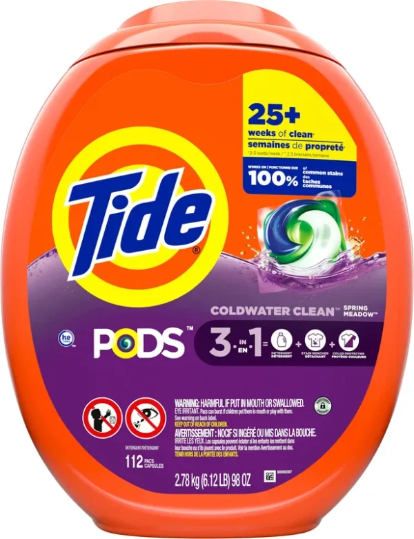 Tide Pods Detergent, Coldwater Clean, Spring Meadow - 112 pacs, 2.78 kg