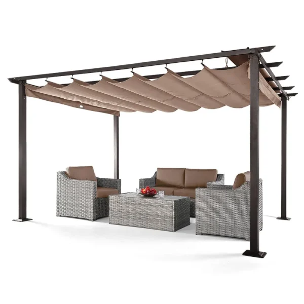 Lowe's 10-ft W x 13-ft L x 7-ft 3-in H Brown Metal Freestanding Pergola with Canopy | EL-ZPLPL-Z-WL3