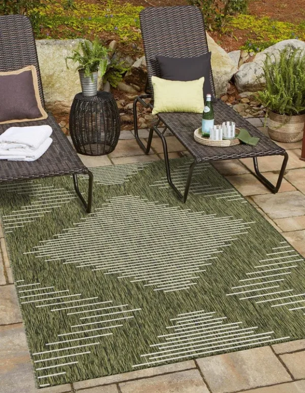 Unique Loom Outdoor Modern Green 8x10 Area Rug Indoor Outdoor Rug