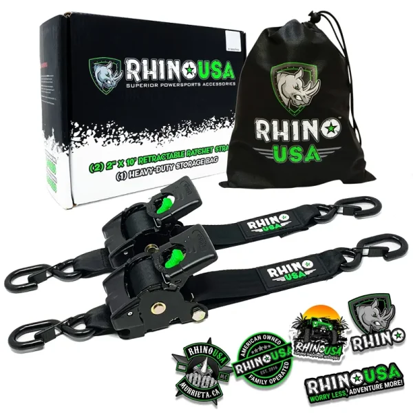 Rhino USA 2" x 10' Retractable Ratchet Straps (2-Pack)