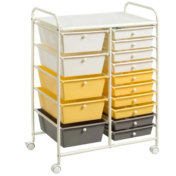 Costway 15 Drawer Rolling Storage Cart Tools Scrapbook Paper Office School Organizer