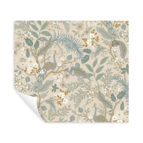 Rifle Paper Co. Peacock Garden Linen Peel and Stick Wallpaper