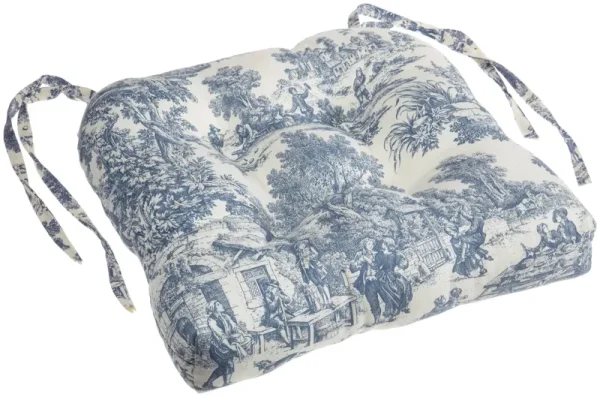 Ellis Curtain Victoria Park Toile Cushioned Chair Pad, Blue