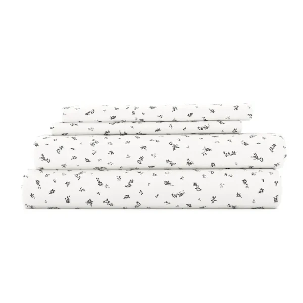 Home Collection Premium Ultra Soft Spotted Leaves Pattern 4 Piece Bed Sheets Set, Size: Full, Gray