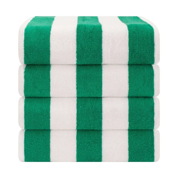 American Soft Linen, 100% Cotton 4 Pack Beach Towels, 30" x 60" Cabana Striped Pool Towels, Green
