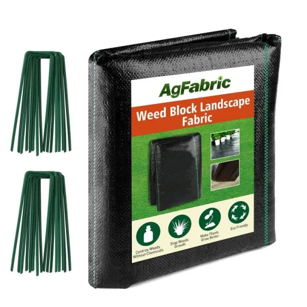 6 ft. x 50 ft. 3oz. Weed Barrier Fabric Heavy-Duty Landscape Fabric with 20 U-Shaped Securing Pegs