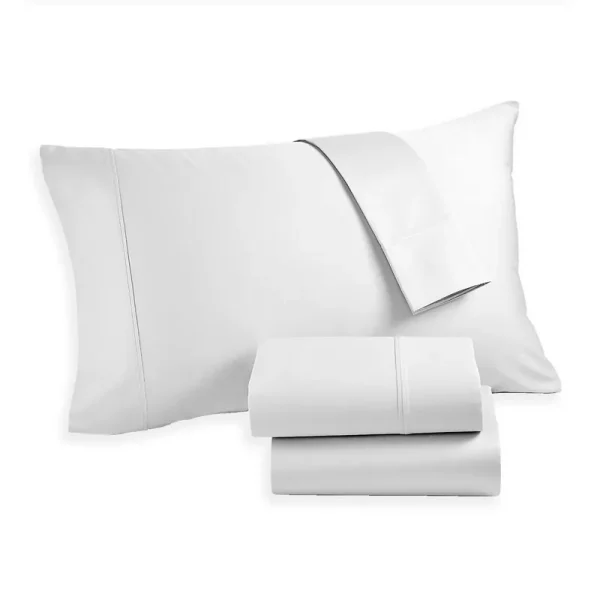 400-Thread-Count 100% Cotton Sheet Pure White Queen-Sheets Set, 4-Piece