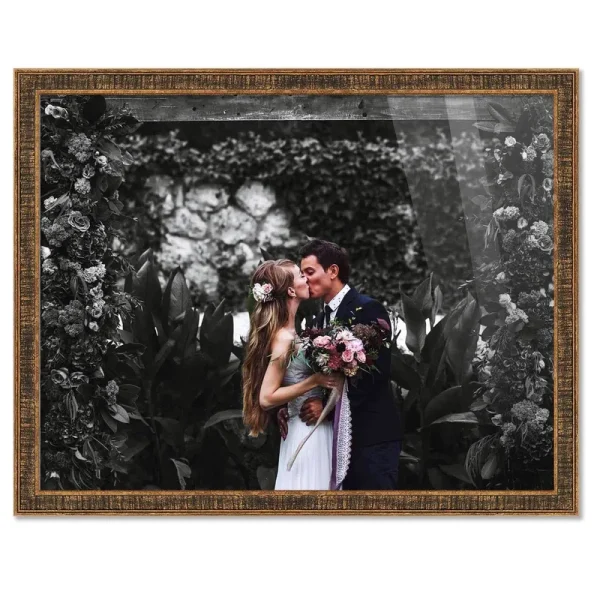 CustomPictureFrames 9x12 Stately Gold Wood Picture Frame - with Acrylic Front and Foam Board Backing