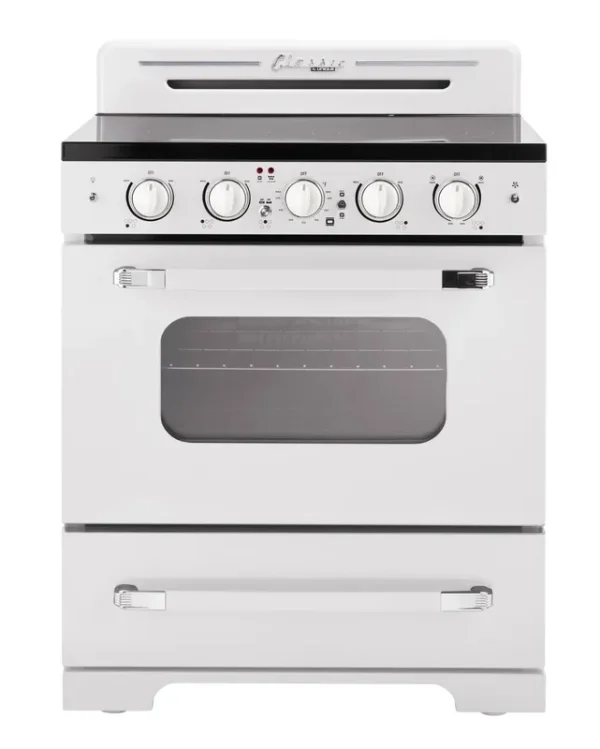Unique Classic Retro 30 inch 3.9 cu/ft Freestanding 5-Element Cooktop Electric Range with Convection Oven, White