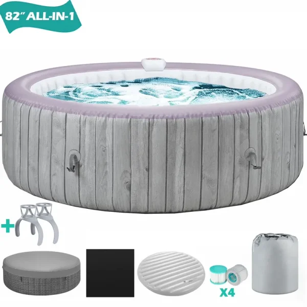 6 - 8 Person Portable Hot Tub, 82in Inflatable Home Spa Tub with Cup Holders, 4 Filters, 130 Massage Jets, Patio Hot Tub with Storage Bag Lockable Cover Floor Mat, Max 104℉