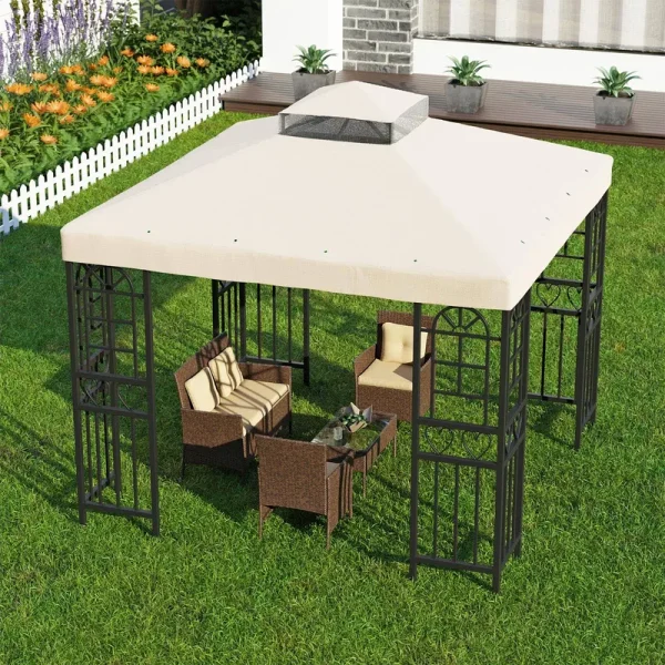 10'x10' Replacement Canopy Top Cover Only for Gazebo, Double Tiered Gazebo Covers for Outdoor Patio Garden Canopy(Beige)