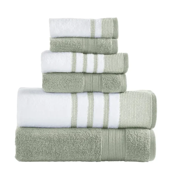 Modern Threads 6 Piece Bath Towel Set, Quick Dry Striped, Reinhart, Sage