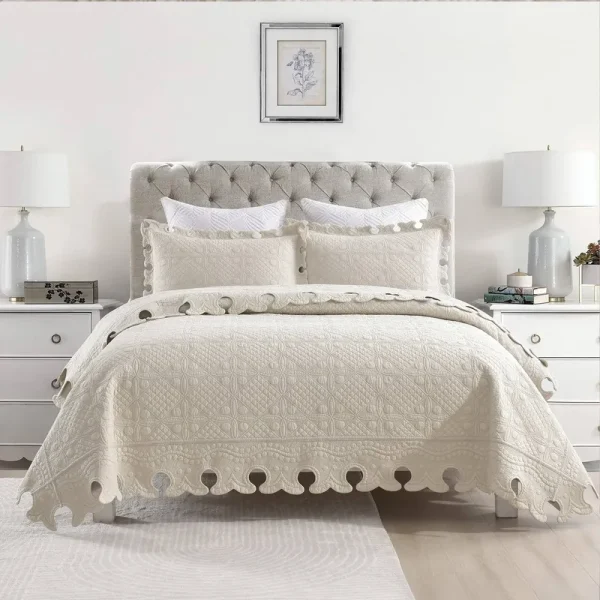 MarCielo 100% Cotton Oversized Bedspread Quilt Set tw - Khaki Beige