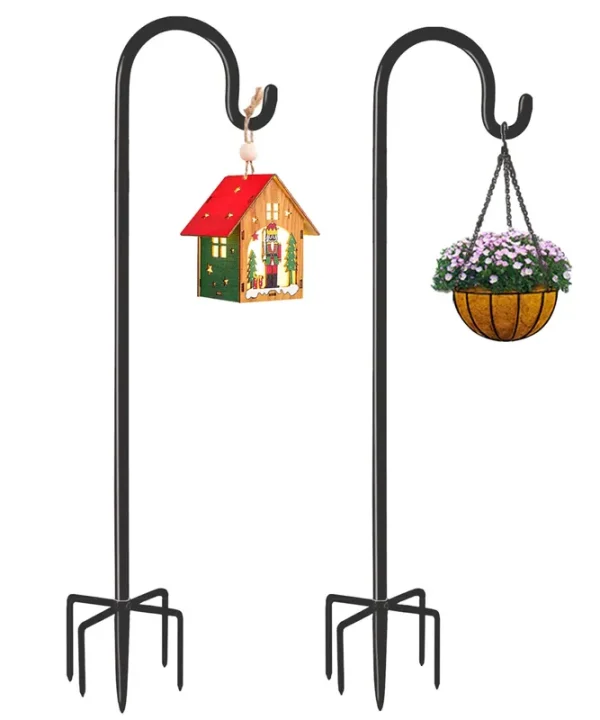 Derkniel Shepherd Hook 108 inch Tall Heavy-Duty Metal Garden Hanging Pole Stake for Bird Feeder Pole Plant Baskets, Black (2 Packs)