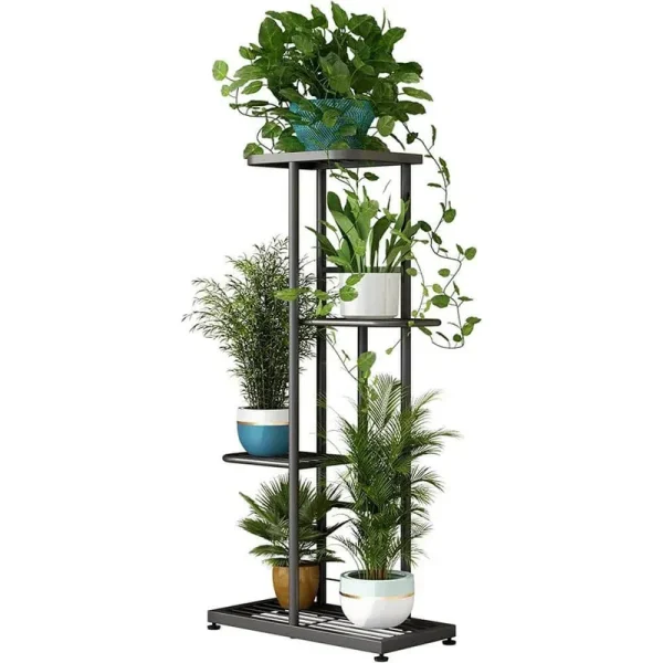 4-Tiers Metal Flower Stand for Living Room Balcony and Garden, Dark Gr