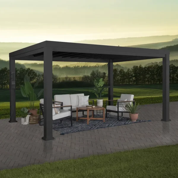 14x10 Trenton Modern Steel Pergola with Sail Shade Soft Canopy