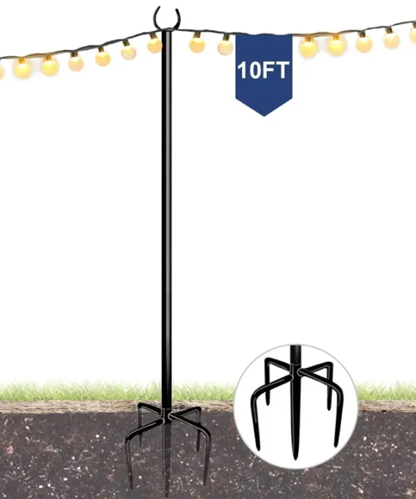 Eazielife 10ft String Light Pole for Outdoor, Heavy 1Pack-Garden Soil, Black