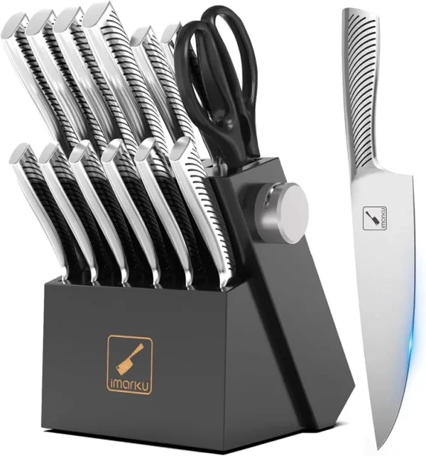 Imarku Knife Set - Knife Sets for Kitchen with Block, 14PCS High Carbon Stainless Steel Kitchen Knife Set, Dishwasher Safe Knife Block Set with Ergonomic Handle