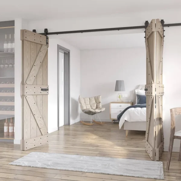 Coast Sequoia Embossing Bi-Fold Barn Door with Sliding Hardware Kit Coast Sequoia Finish: Light Gray, Size: 60" x 84"