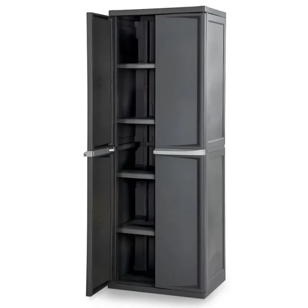 Wangbujianwang 4 Shelf Cabinet, Lockable Utility Storage W/ Adjustable Shelves, Gray - Plastic Shelving Unit for Organizing Garage, Pantry, Basement, Laundry Room or Mudroom