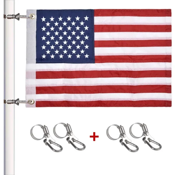 FLAGMESAGE Universal Boat Flag Marine 16"x24" with 4 Boat Flag Pole Kits USA Flag with 50 Embroidered Stars American Boat Flag