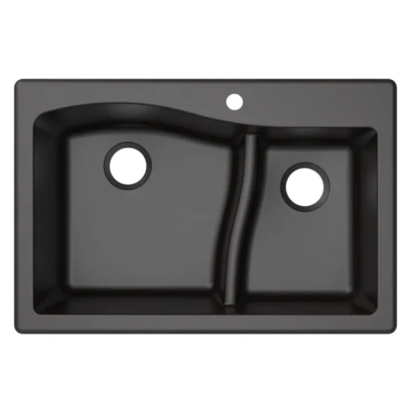 Kraus KGD-442BLACK Quarza 33 inch Dual Mount 60/40 Double Bowl Granite Kitchen Sink, Black