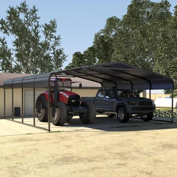 VEIKOUS 20 ft. W x 20 ft. D Carport Galvanized Steel Car Canopy and Shelter, Gray