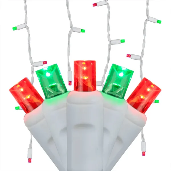 70 5mm LED Icicle Lights, Red/Green, White Wire